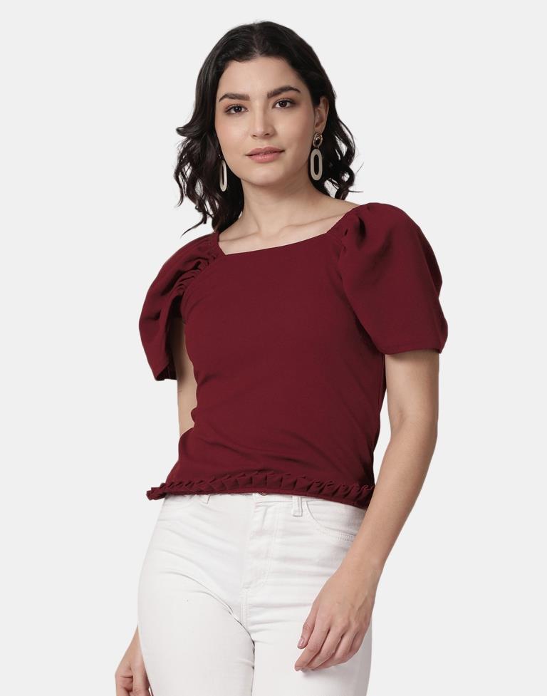 Maroon Colored Lycra Knitted Top | Leemboodi