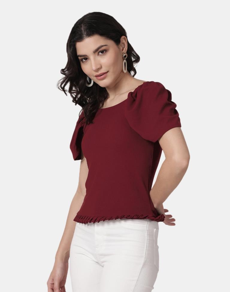 Maroon Colored Lycra Knitted Top | Leemboodi