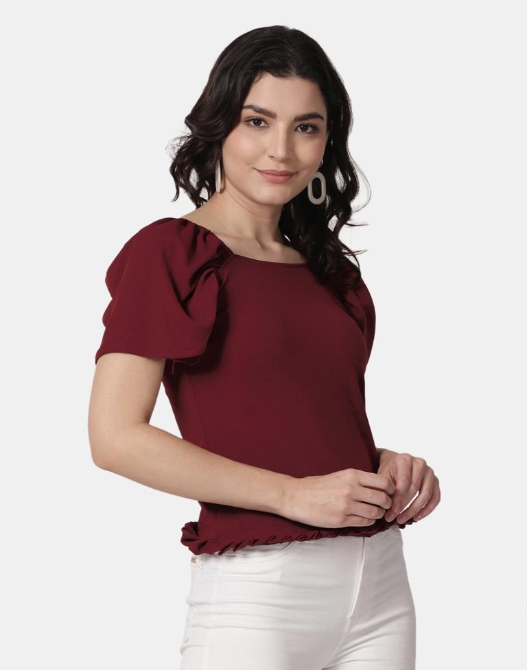 Maroon Colored Lycra Knitted Top | Leemboodi