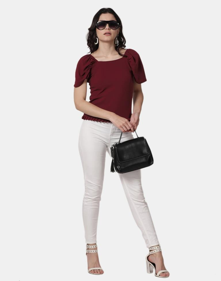 Maroon Colored Lycra Knitted Top | Leemboodi