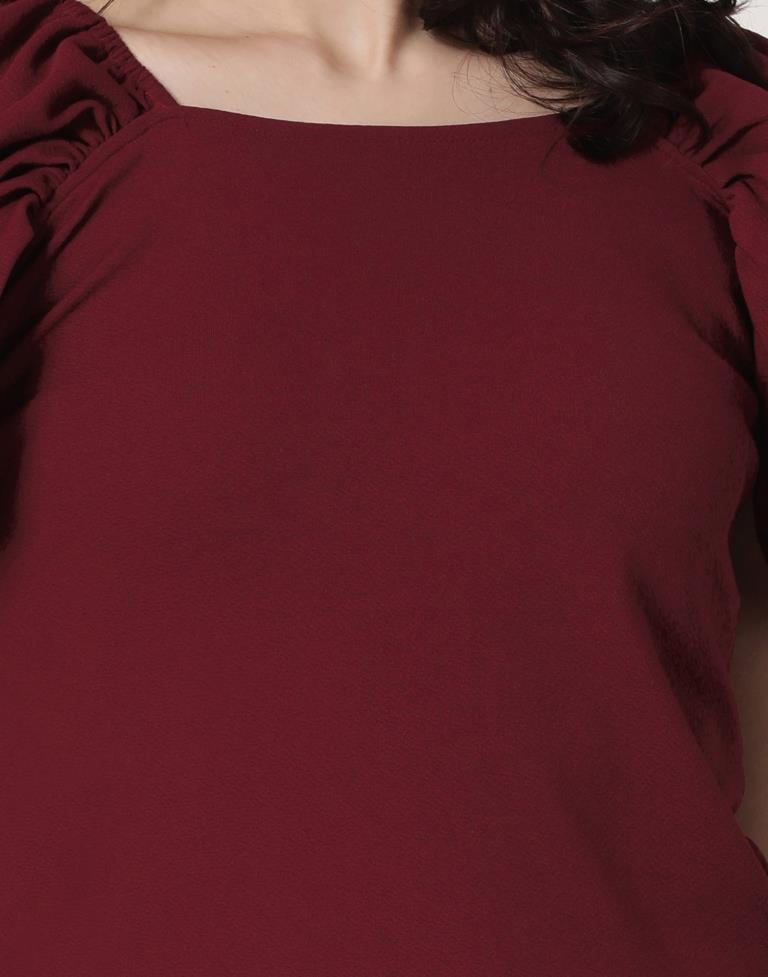 Maroon Colored Lycra Knitted Top | Leemboodi
