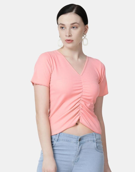 Peach Colored Lycra Knitted Top | Leemboodi
