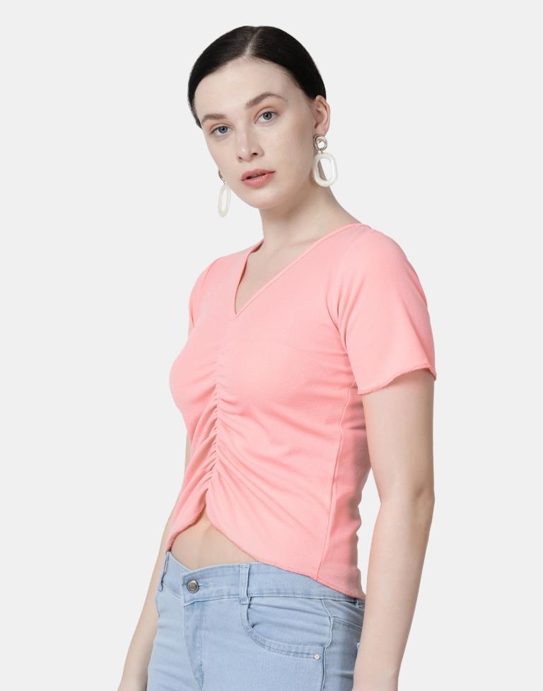 Peach Colored Lycra Knitted Top | Leemboodi