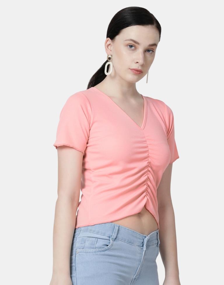 Peach Colored Lycra Knitted Top | Leemboodi