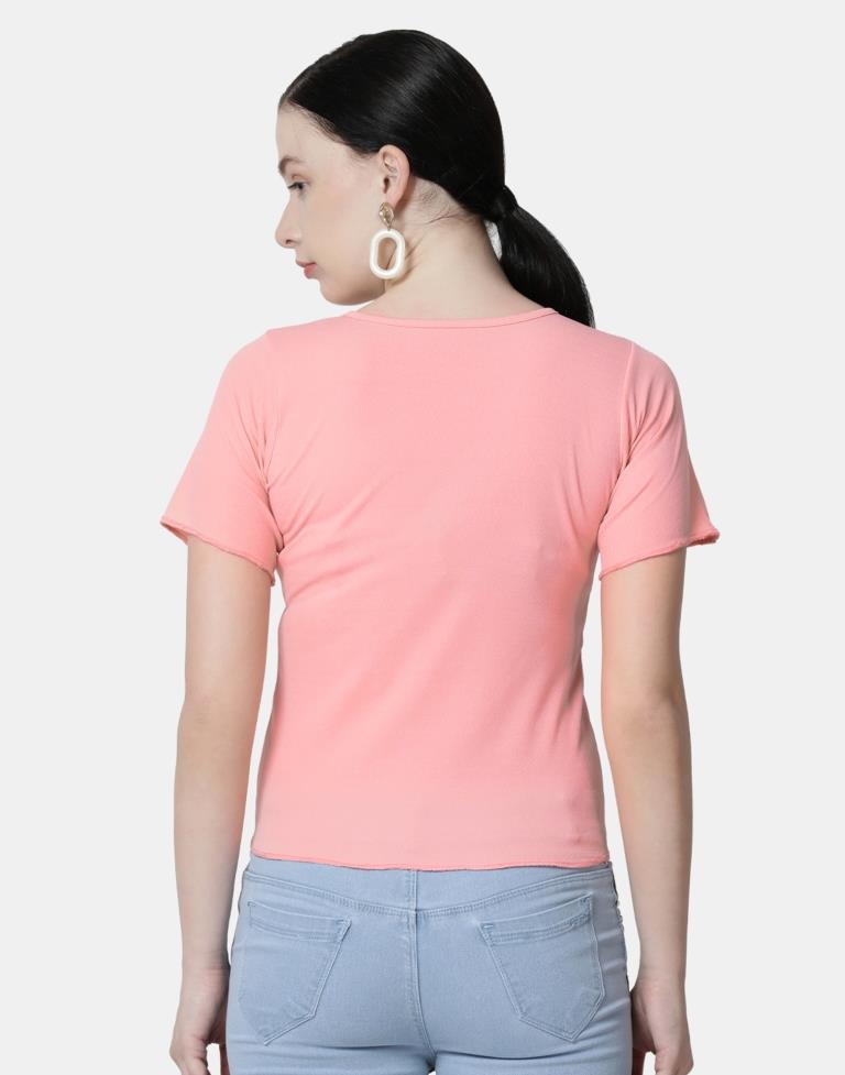 Peach Colored Lycra Knitted Top | Leemboodi