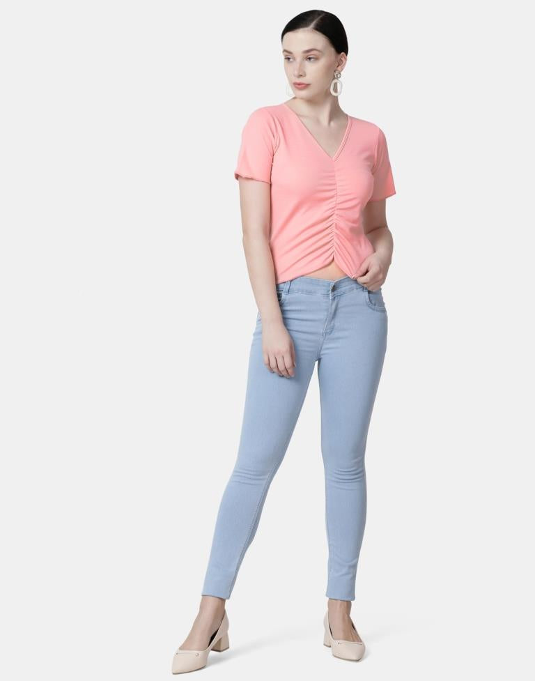 Peach Colored Lycra Knitted Top | Leemboodi