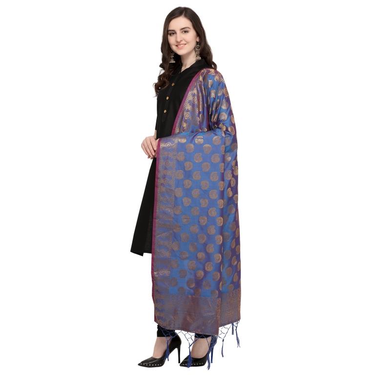 Blue Coloured Poly Silk Jacqaurd Dupatta | Sudathi