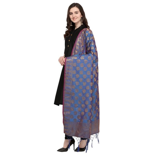 Blue Coloured Poly Silk Jacqaurd Dupatta | Sudathi