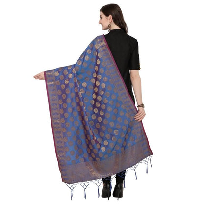 Blue Coloured Poly Silk Jacqaurd Dupatta | Sudathi
