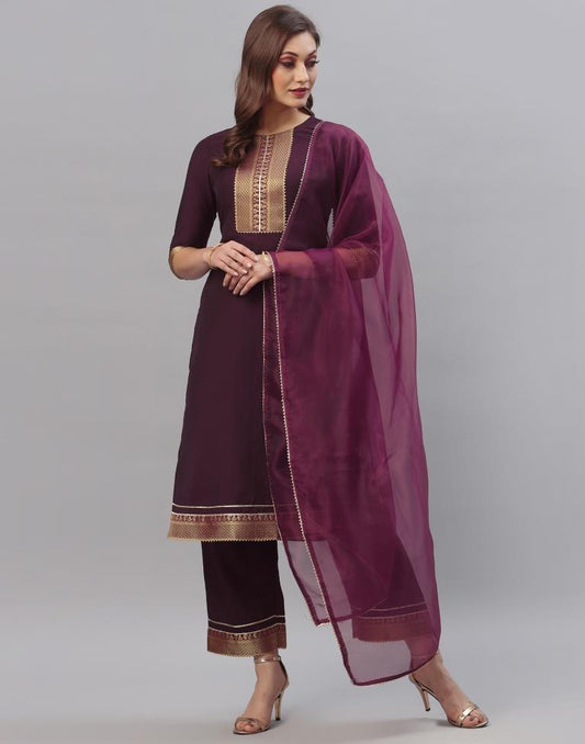 Wine Kurti With Pant And Dupatta | Leemboodi