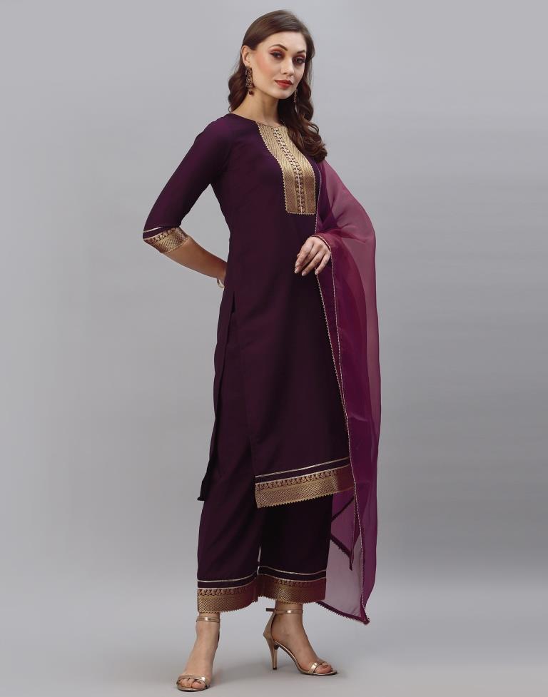 Wine Kurti With Pant And Dupatta | Leemboodi