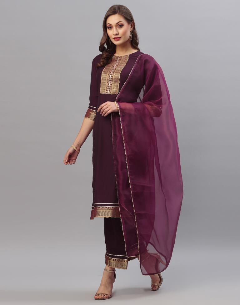 Wine Kurti With Pant And Dupatta | Leemboodi