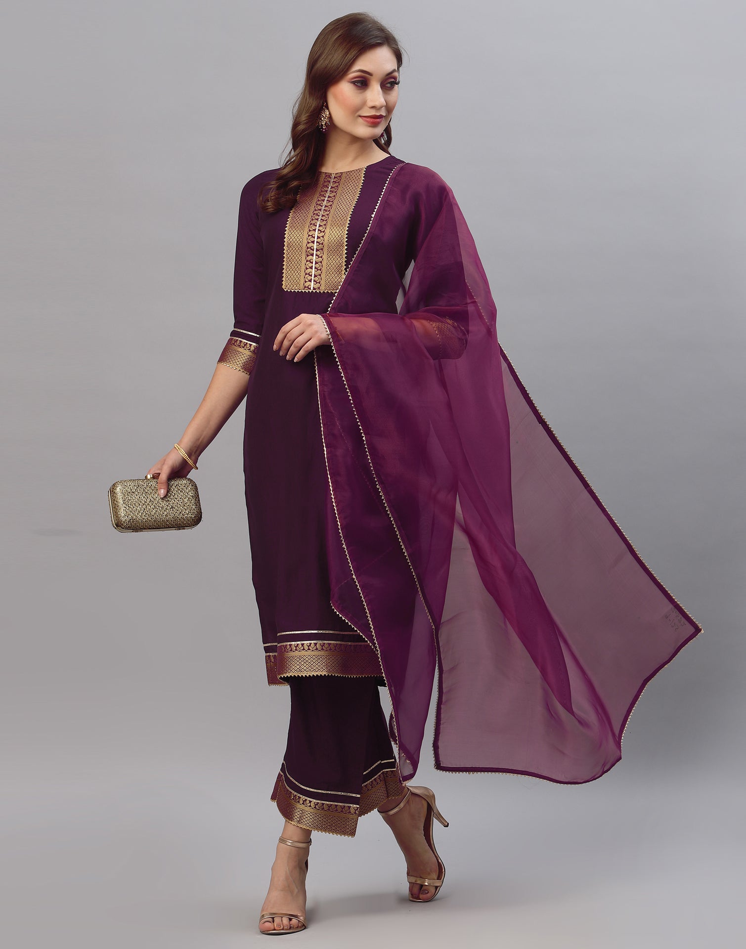 Wine Kurti With Pant And Dupatta | Leemboodi