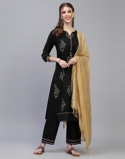 Black Kurti With Pant And Dupatta | Leemboodi