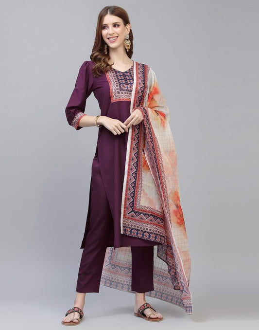 Wine Kurti With Pant And Dupatta | Sudathi