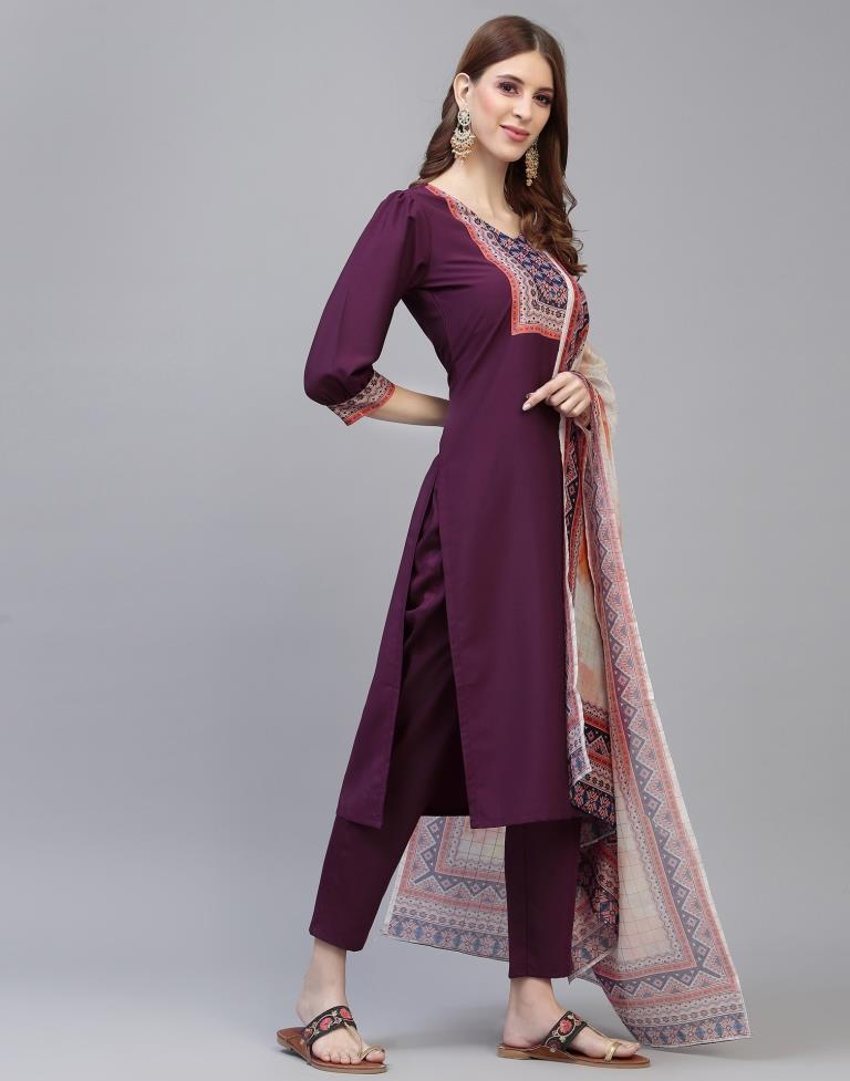 Wine Kurti With Pant And Dupatta | Sudathi