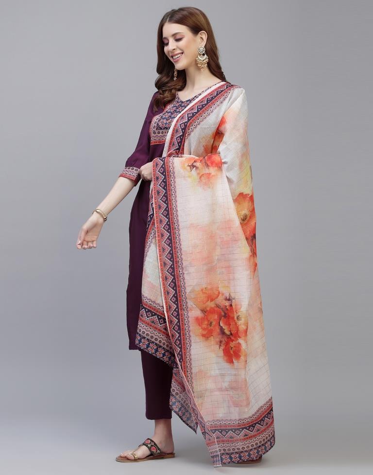 Wine Kurti With Pant And Dupatta | Sudathi