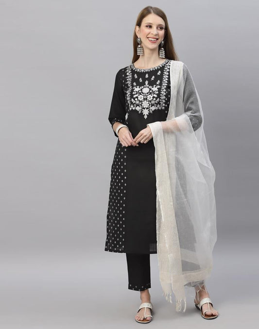 Black Kurti With Pant And Dupatta | Leemboodi