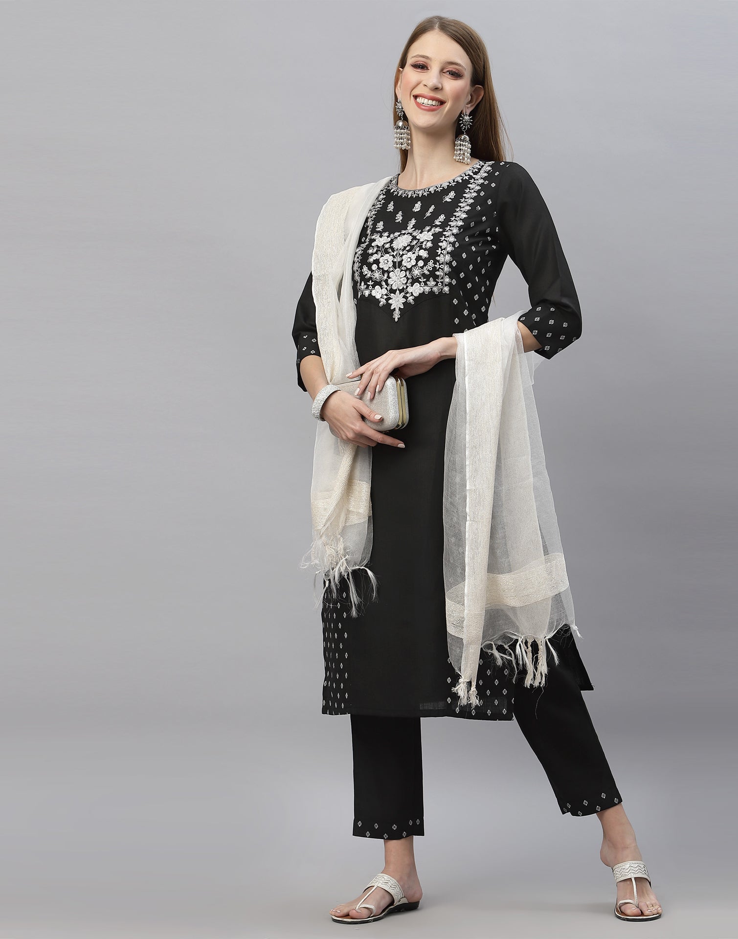 Black Kurti With Pant And Dupatta | Leemboodi