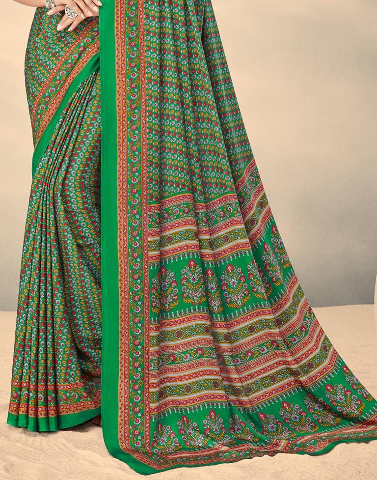 Multicoloured Printed Silk Saree