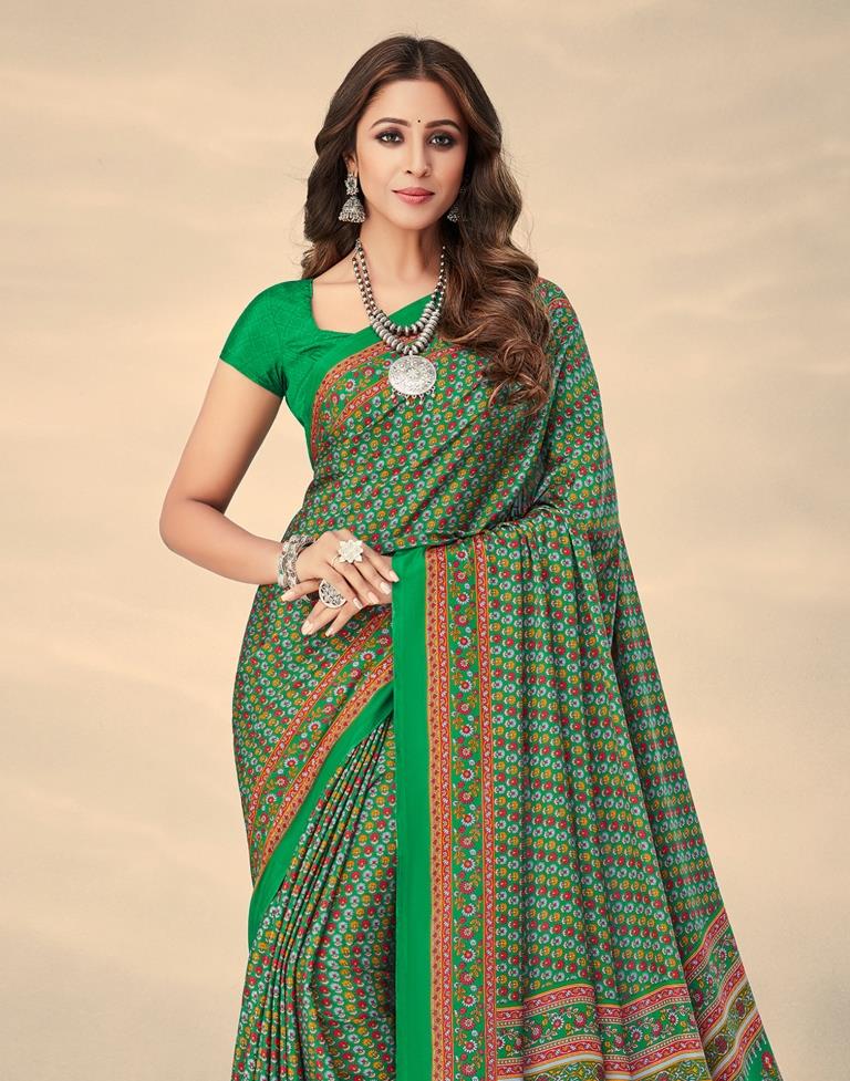 Multicoloured Printed Silk Saree