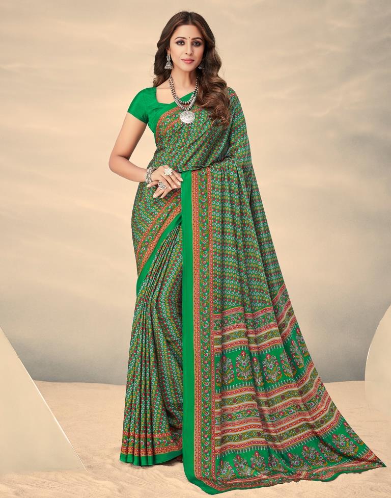 Multicoloured Printed Silk Saree