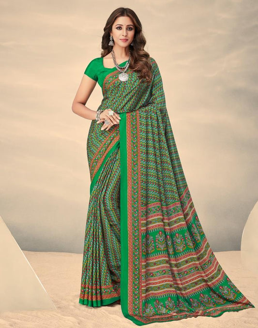 Multicoloured Printed Silk Saree
