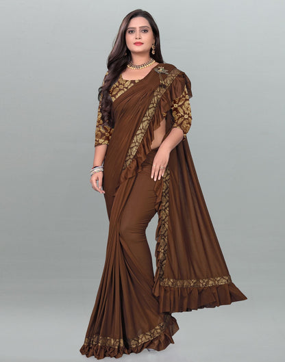 Brown Plain Pre-draped Saree | Leemboodi