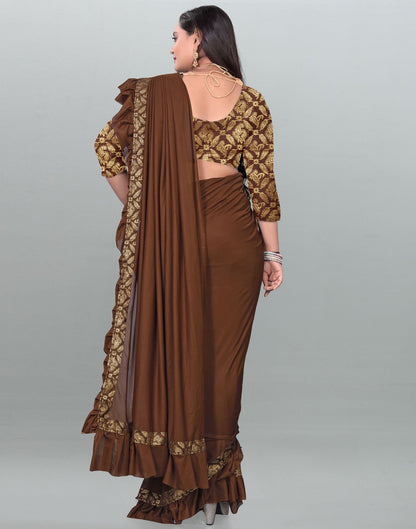 Brown Plain Pre-draped Saree | Leemboodi