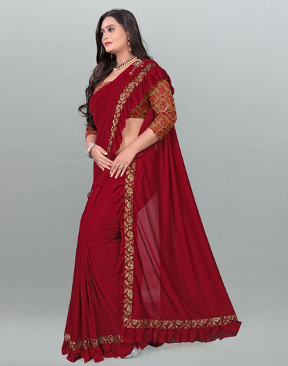 Maroon Plain Pre-draped Saree | Leemboodi
