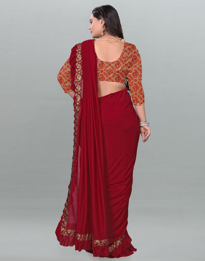 Maroon Plain Pre-draped Saree | Leemboodi