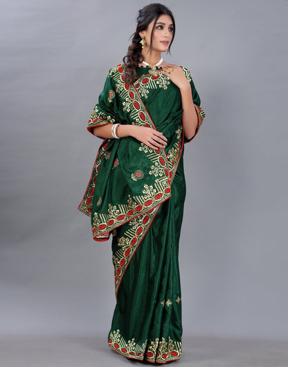 Bottle Green Embroidery Saree | Sudathi