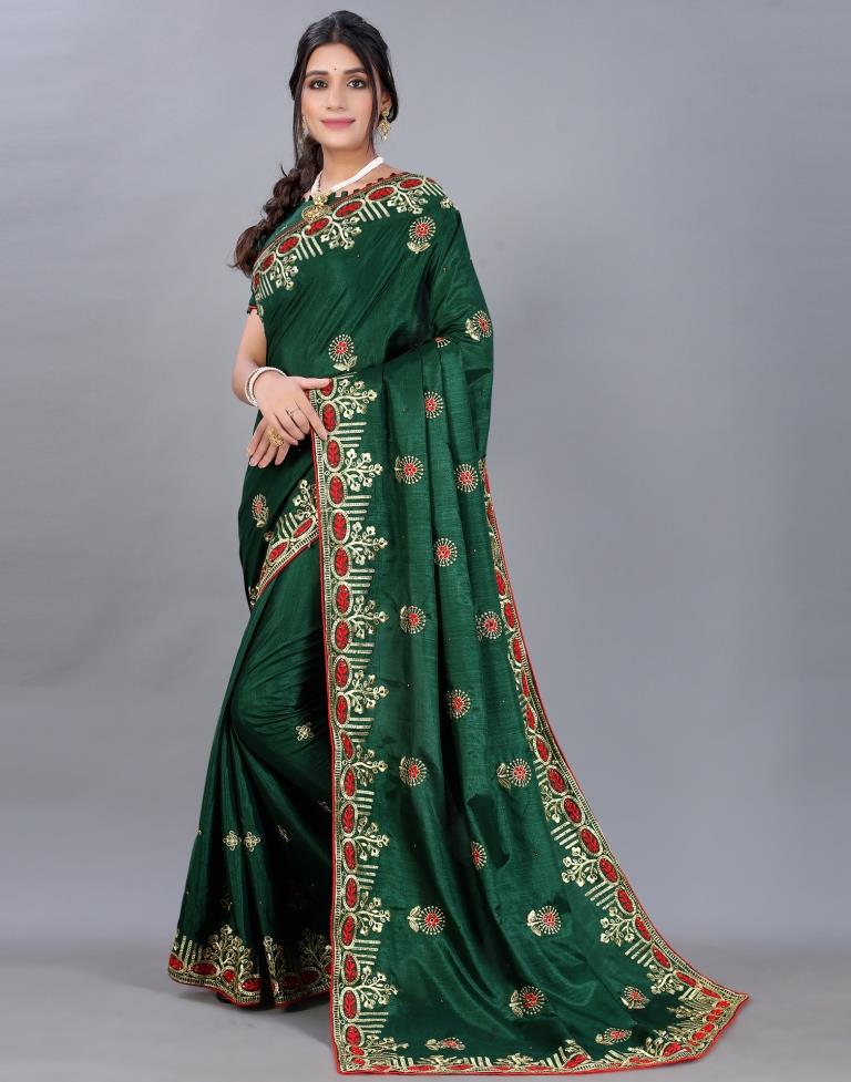 Bottle Green Embroidery Saree | Sudathi