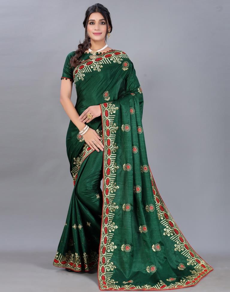 Bottle Green Embroidery Saree | Sudathi