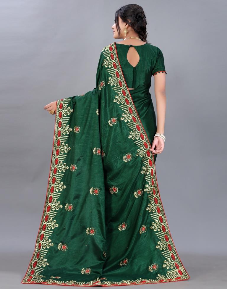 Bottle Green Embroidery Saree | Sudathi
