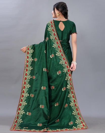 Bottle Green Embroidery Saree | Sudathi