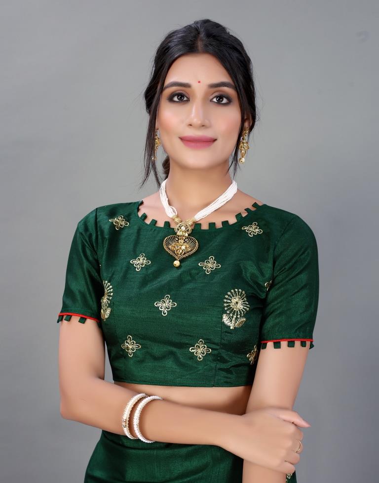 Bottle Green Embroidery Saree | Sudathi