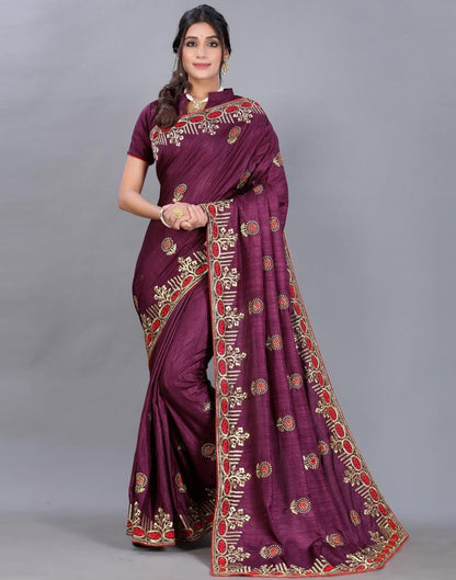 Wine Embroidery Saree | Sudathi