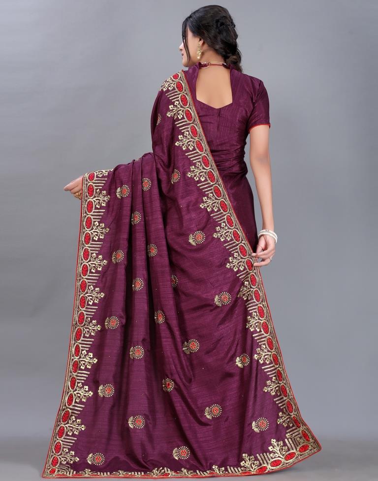 Wine Embroidery Saree | Sudathi