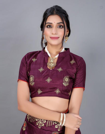 Wine Embroidery Saree | Sudathi