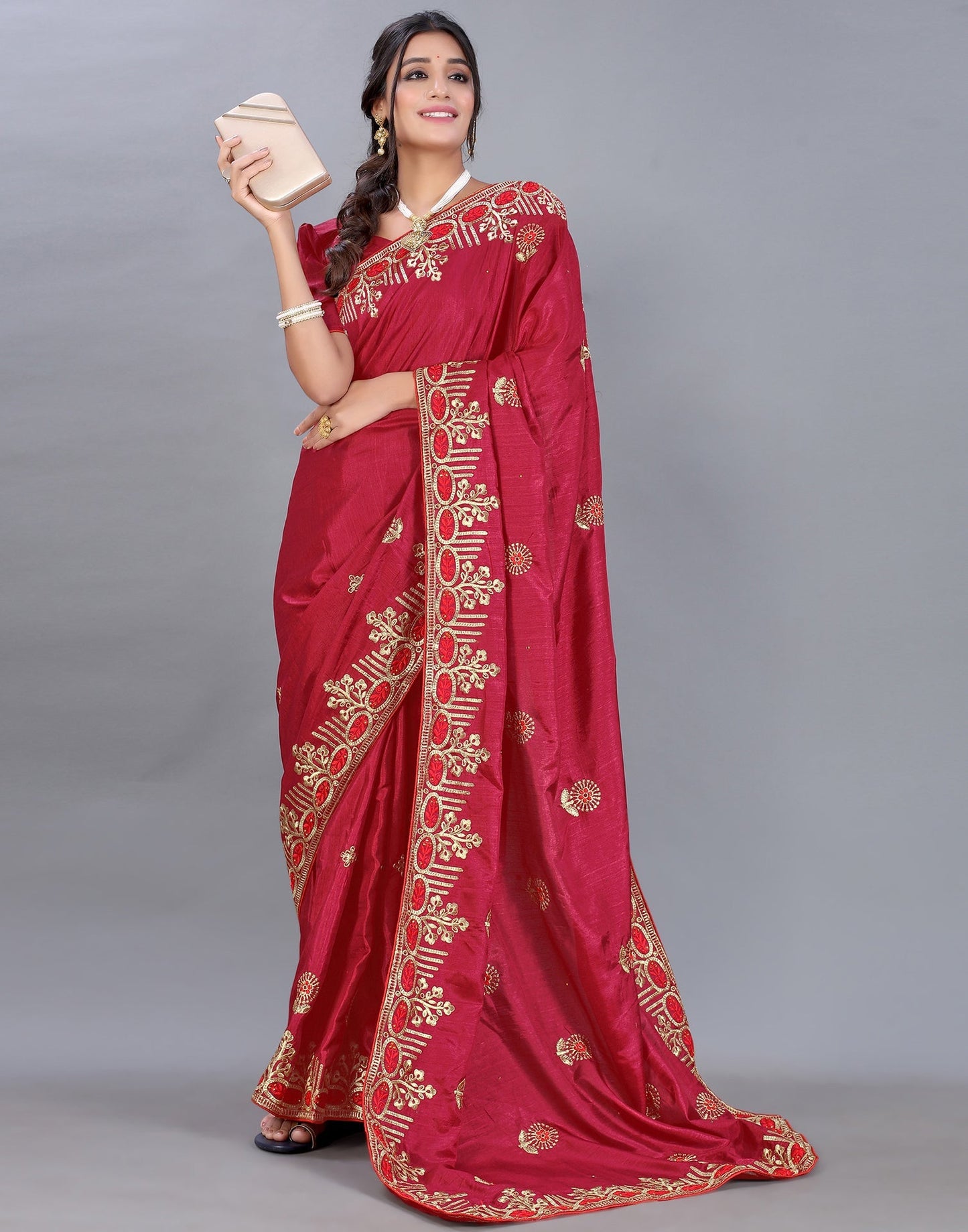 Maroon Embroidery Saree | Sudathi