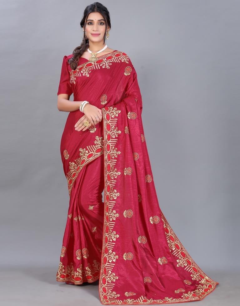 Maroon Embroidery Saree | Sudathi