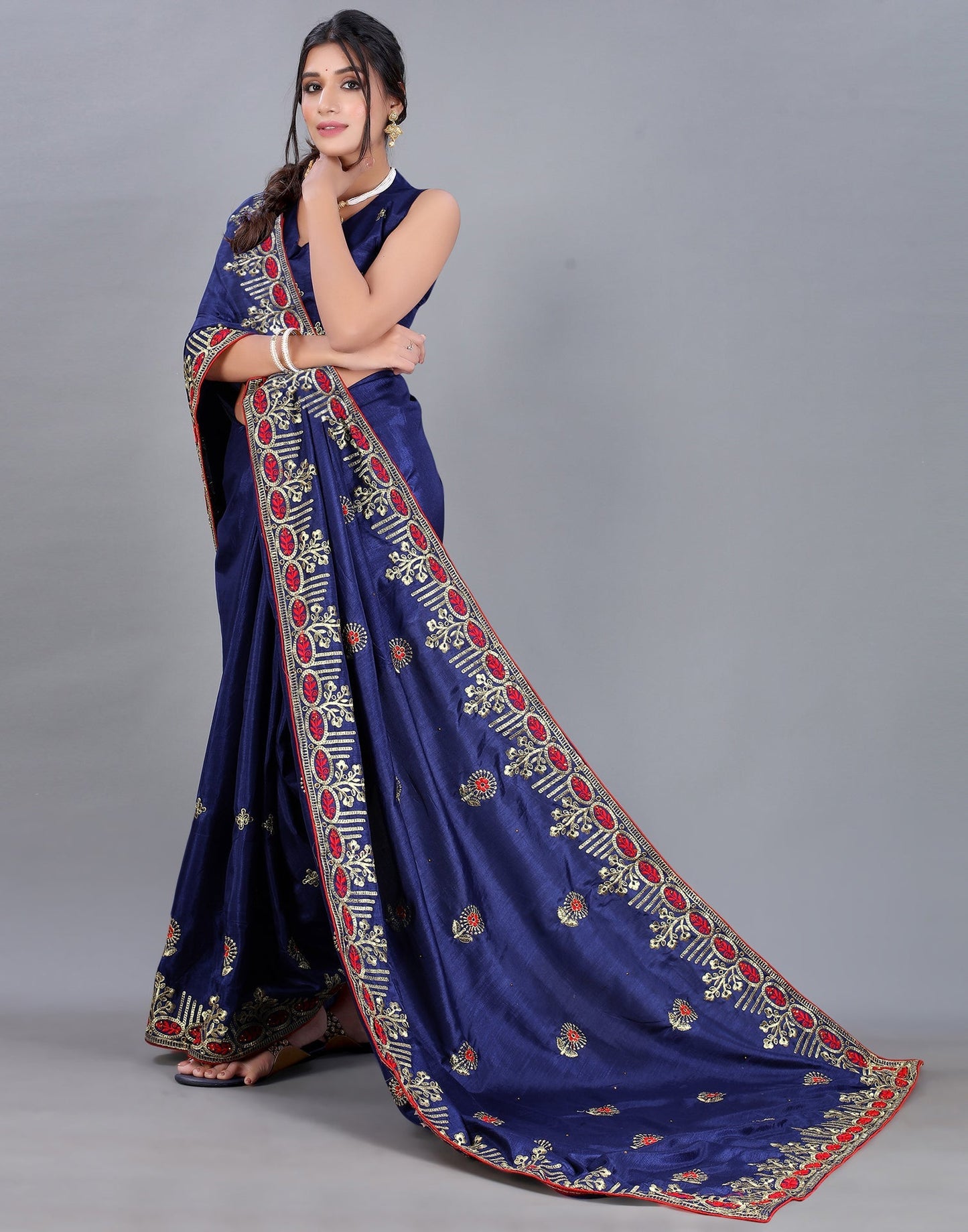Navy Blue Embroidery Saree | Sudathi