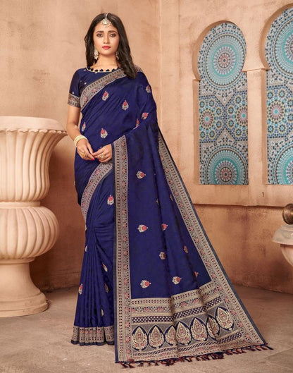 Navy Blue Silk Blend Saree | Sudathi