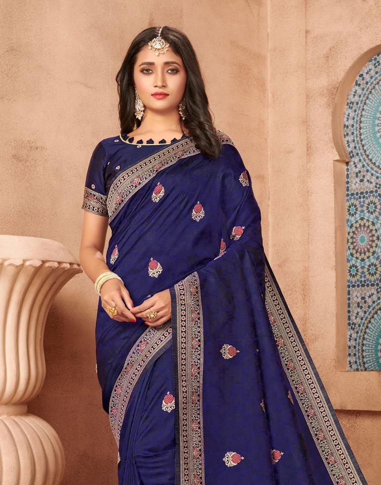 Navy Blue Silk Blend Saree | Sudathi