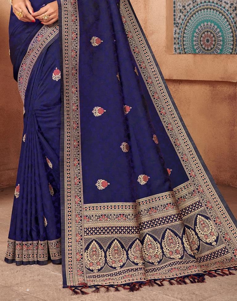 Navy Blue Silk Blend Saree | Sudathi