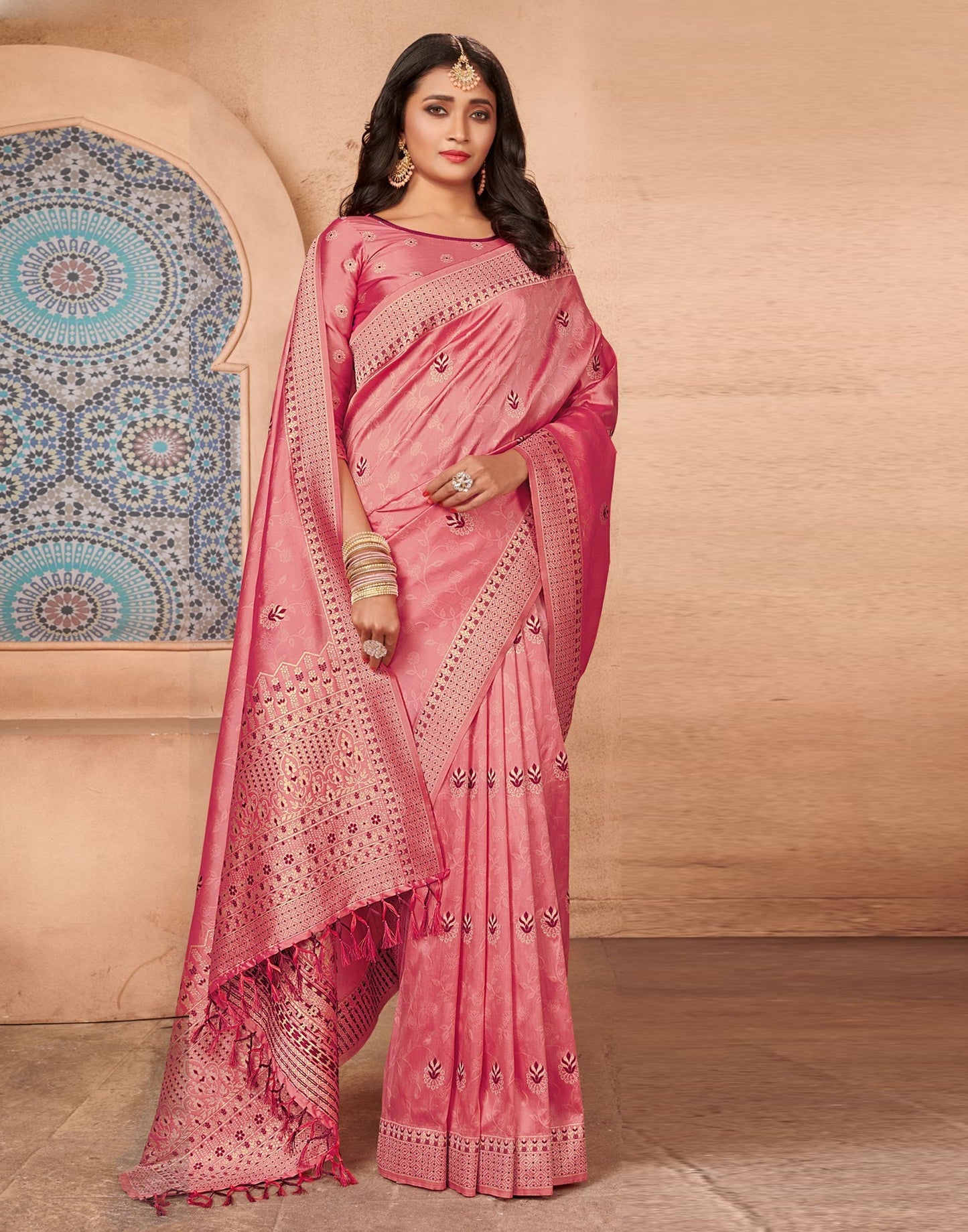 Rose Pink Silk Blend Saree | Sudathi