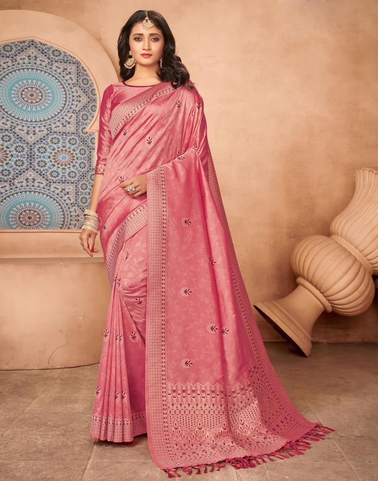 Rose Pink Silk Blend Saree | Sudathi