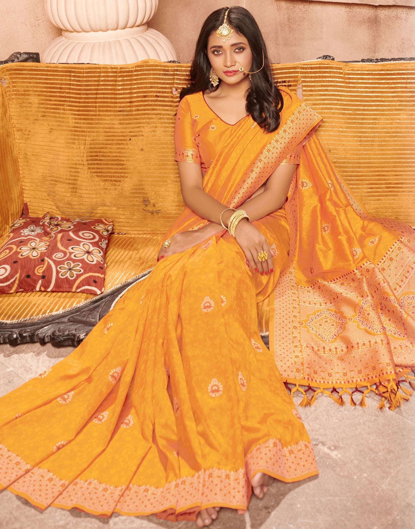 Turmeric Yellow Silk Blend Saree | Sudathi
