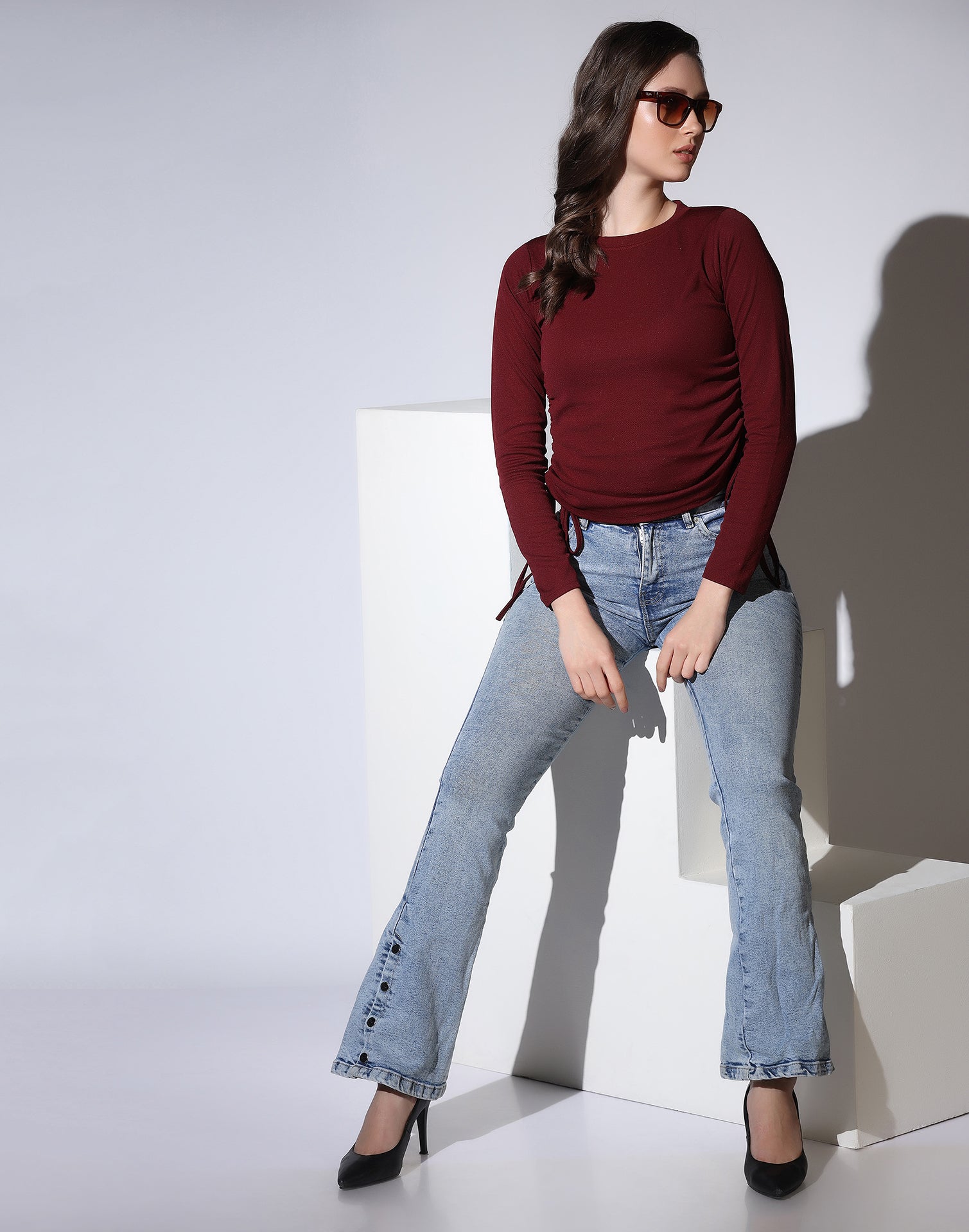 Maroon Colored Lycra Knitted Top | Sudathi